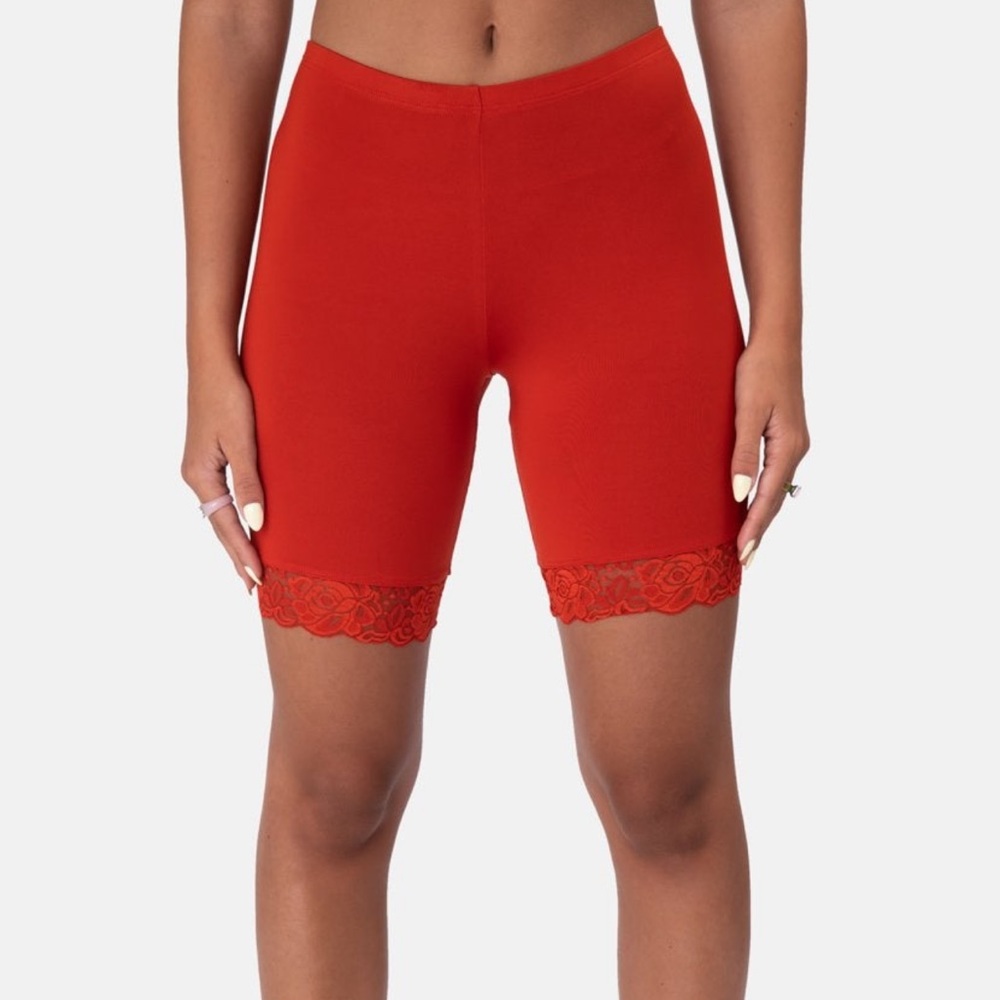 Red lace biker shorts